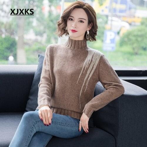 XJXKS Winter warm women turtleneck sweater 2021 new comfortable cashmere knitted sweater women pullover