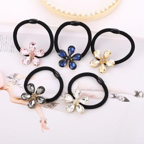 Women Hair Ties Elastic Rubber Bands Girl Crystal Zircon Bear Flower Star Korean Scrunchies Head Accessories Handmade Wholesale