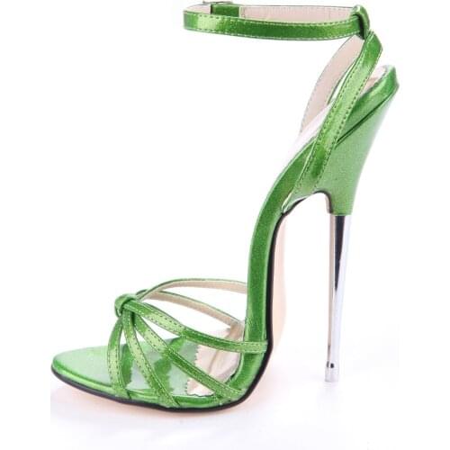 US4-13 Womens Sexy 16cm Metal Stilettos Cross Dresser Straps Sandals Shoes Super High Heel Genuine Leather 5Color Plus Size 2021