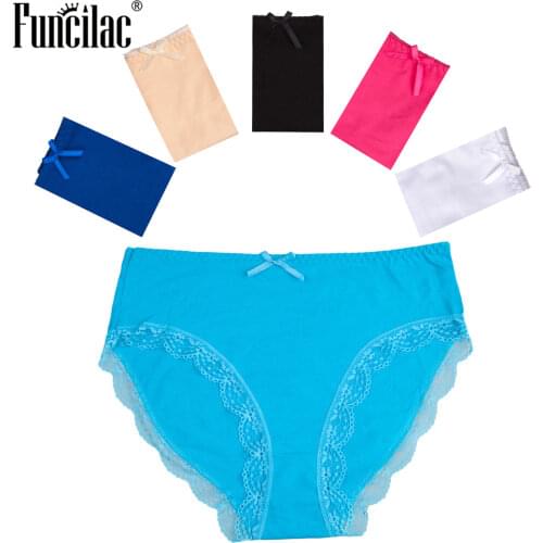 FUNCILAC Panties for Women Cotton Plus Size Womens Briefs Print Female Underwear Sexy Lace Underwear Lingerie 5 Pcs/lot