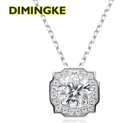 DIMINGKE 1CT 6.5MM Moissanite Square Necklace with GRA Certificate 100%-S925 Silver Fine Jewelry Wedding Party Woman Gift