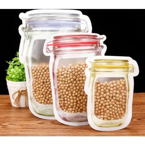 1PC Creative Reusable Mason Jar Bottle Bag Nut Candy Cookie Gift Seal Fresh Food Storage Snack Zipper Sealed Kitchen Organizer