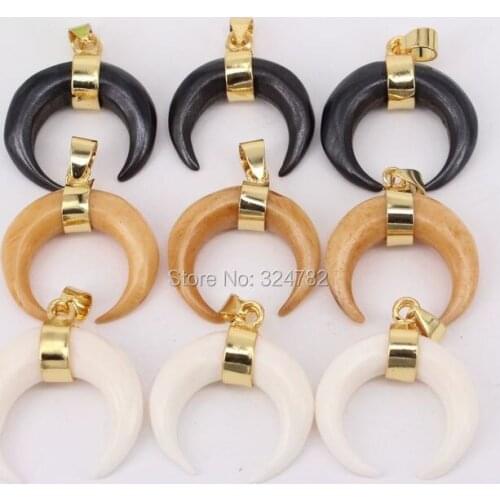 10pcs Fashion Small Size Bull Bone Crescent Pendant,With Gold Metal Alloy,Charm Horn Pendant for Making jewelry finding
