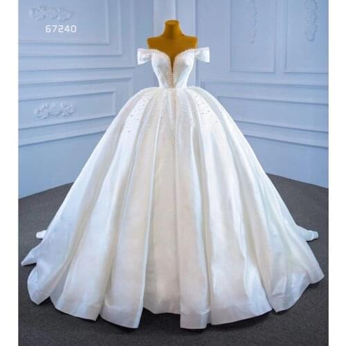 2021 Dubai Off The Shoulder Mariage Wedding Dresses Ball Gown Satin Pearls Lace Applique Beaded Sequins Bridal Gown