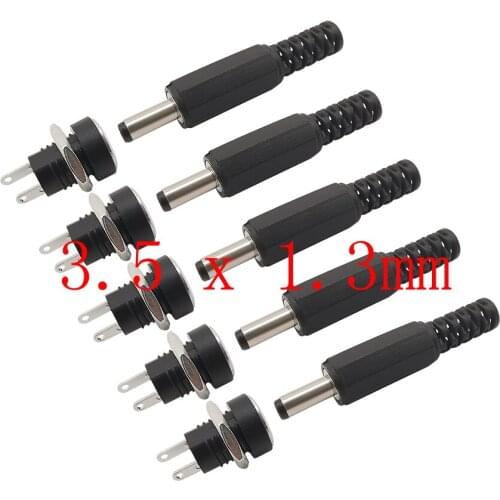 5Pairs DC-022B 3.5 * 1.3mm 3A 12V DC Power Supply Plug Connector 3.5 * 1.3mm Female Jack Screw Nut Panel Mount 2 Ieg Terminal