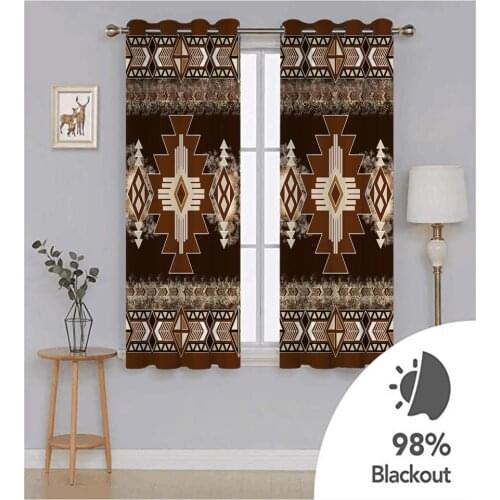 Bohemia Brown Polyester Fabric pattern Curtain Large Window For Living room Bedroom Blackout Drapes Sets (Left and Right Side)