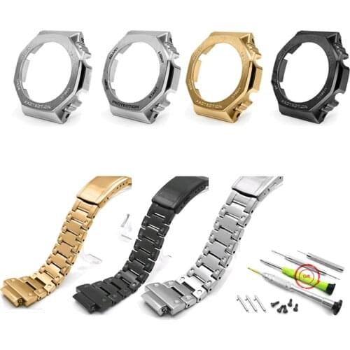 316L Stainless Steel Watchband For Casio G Shock GA2100 Watch Band Strap GA-2100 GA-2100-1A Bezel Case Metal Belt Frame w Tools