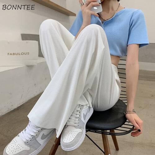 Pants Women Fashion Streetwear Summer Thin All-match Loose Wide Leg Baggy Leisure High Waist Trousers Female Students Clothing
