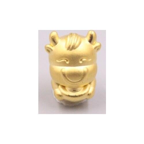 Fine Pure 999 24K Yellow Gold Bead 3D Ingot Cow Head DIY Pendant Men Women Lucky Gift 1g