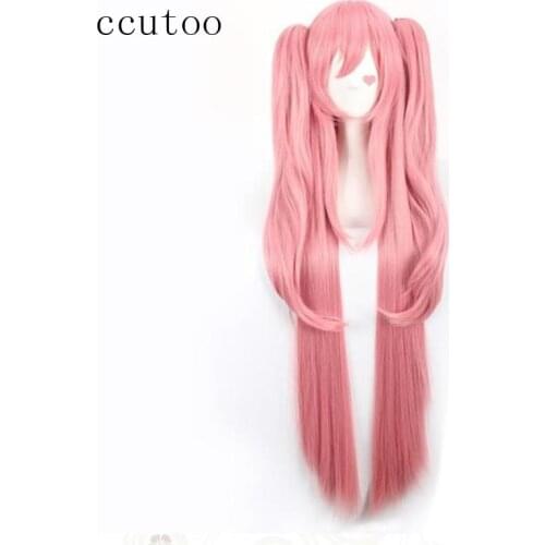 Ccutoo 120cm Long Pink straight cosplay wig womens Seraph of the end Krul Tepes synthetic hair with double chip ponytails