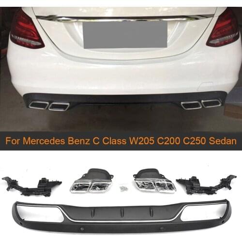 PP Rear Bumper Diffuser For Mercedes Benz C Class W205 C200 C250 Sedan 4-Door 2015-2017 Non Sport C63 Diffuser with Exhaust Tips