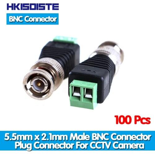 HKIXDISTE 100Pcs Mini Coax CAT5 Male BNC Connector To Camera CCTV BNC Video Balun Connector Adapter
