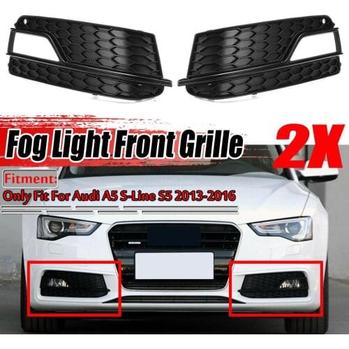 JanDeNing 2pcs ABS Front Lower Bumper Fog Light Grill Cover Grille Trim For AUDI A5 S-LINE S5 2013-2016