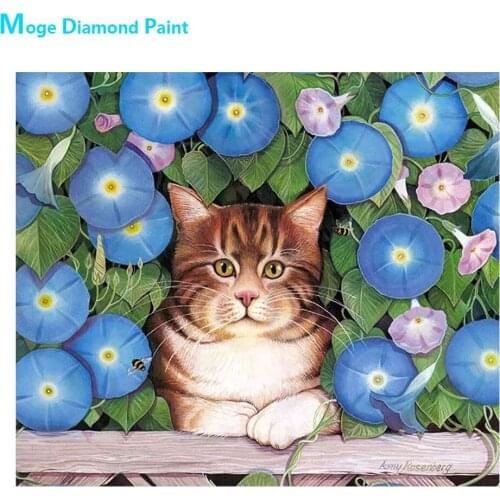 Animal Cat Blue Daffodil Diamond Painting Round Full Drill Floral Nouveaute DIY Mosaic Embroidery 5D Cross Stitch Flowers
