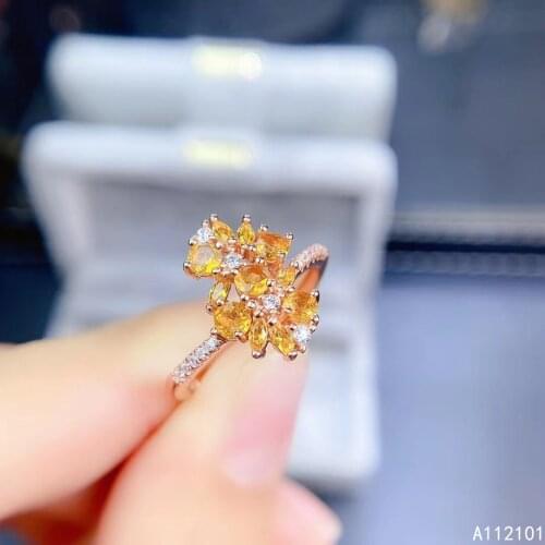KJJEAXCMY fine jewelry S925 sterling silver inlaid natural Citrine new girl trendy ring support test Chinese style hot selling