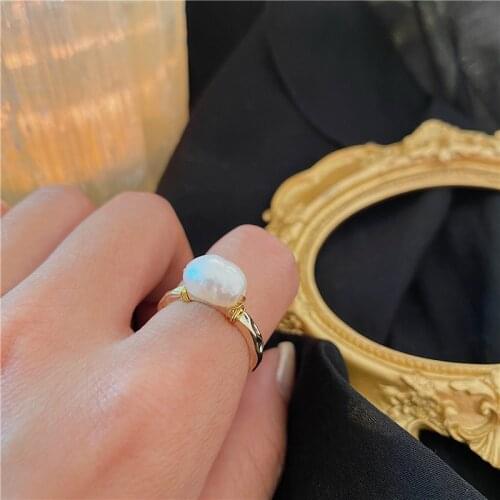 Simple Natural freshwater pearls Rings Irregular Ball Personality Geometric Open Finger Rings for Women Girls Party Jewelry Gift