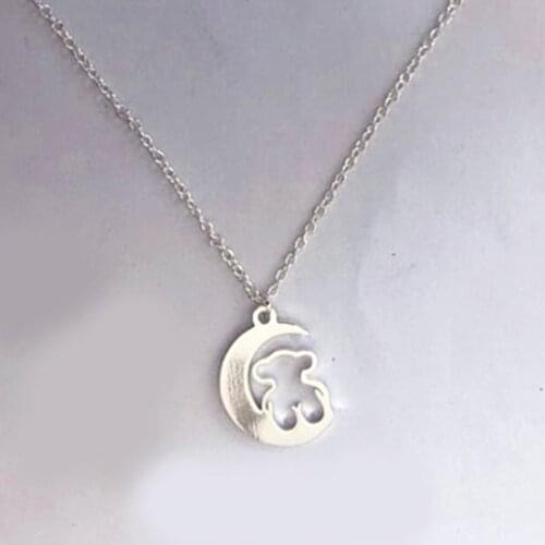 Bear necklace Stainless Steel Moon Bear Necklace Jewelry Women Animal Necklace & Pendants Party Accessories Mama Bear Gift