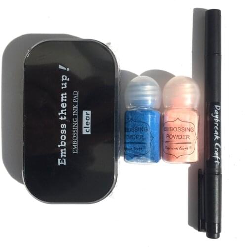 Crystal pink blue paster color Embossing powder with clear sticky ink pad and pen