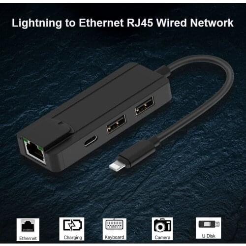 Lightning to Ethernet 100Mbps RJ45 Wired Network IOS 14 to LAN Network Connector 4 in1 OTG USB Adapter for iPhone iPad Converter