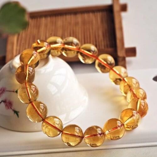 Genuine Natural Yellow Citrine Quartz Crystal Round Beads Bracelet Woman 10mm 11mm 12mm 13mm Beads Crystal Birthday Gift AAAAA