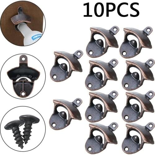 10pc Beer Bottle Openers Vintage Bronze Wall Mounted Wine Beer Brewery Bottle Opener Cap Catchers Kitchen Party Supplies