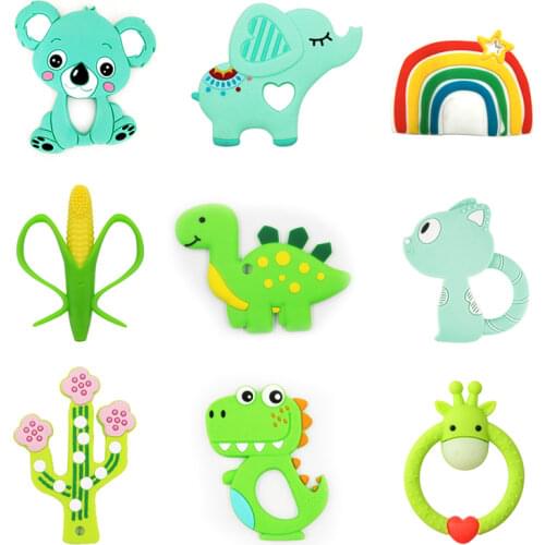 Baby Silicone Teethers BPA Free Teething Toy Animal Dog Koala Owl Elephant Baby Ring Teether Silicone Beads DIY Chain