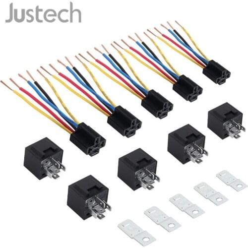 Justech 5 Pair SPDT Relay With Relay Socket Wire 5 Pin 12V 12 Volt DC 40A AMP Relay & Socket For Car Auto Truck