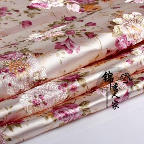 Pink flower Brocade Fabric Damask Jacquard Apparel Costume Upholstery Furnishing Curtain Material cushion fabric 70cm*50cm