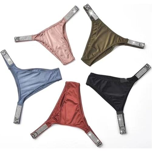 Sexy Milk Silk G-string Thong Tanga Womens panties Rhinestone Briefs lingerie for sex Womans underwear ropa interior femenina