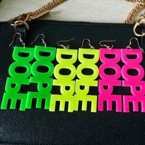 Fashion 3 Colors Fluorescence Letter "DOBE DOPE"Drop Earrings For Women Super Big Party Earrings For Singer Jewelry Gift E18116