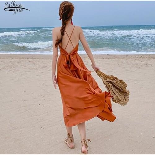 Spaghetti Strap Boho Chiffon Dress Female Beach Holiday Summer Dress Women Vestidos Mujer V-Neck Bandage Sexy Ladies Dress 13236