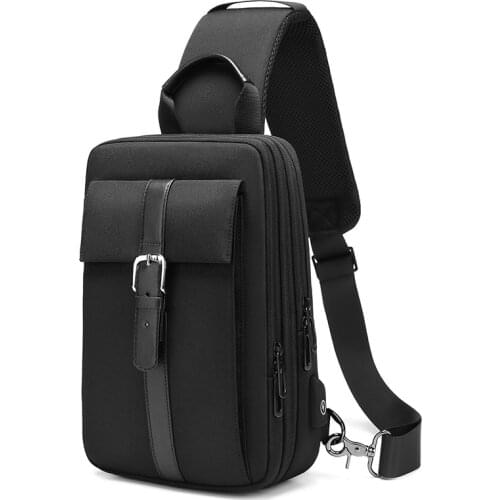 EURCOOL Male SIngle Shoulder Bag Multifunction Waterproof Bags Men USB Charging Chest Pack Messengers Chest Bag Outdoor Bag 2004