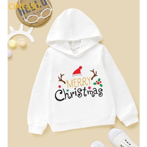 Merry Christmas graphic hoodies cute boys clothes winter girl top plus velvet warm sweatshirts kids teens unisex Xmas gift 3-16Y