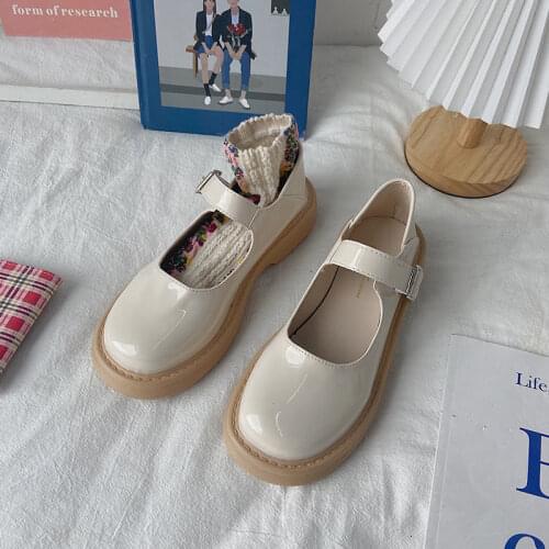 Apanzu Japanese School Students Uniform Shoes JK Round Toe Buckle Trap Flat platform Shoes Women Lolita Cosplay Mary Jane Shoes