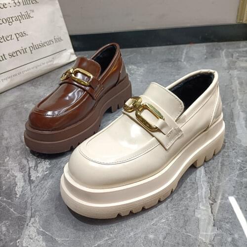 2021 spring British style thick-soled retro western style one-step platform lazy shoes metal buckle love single shoes wild