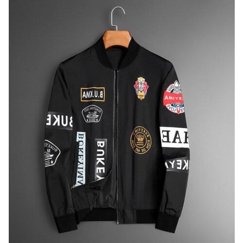 Vintage Bomber Badge Printed Jacket Mens Coat 2021 Autumn Trendy Baseball Uniform Tiled Club Outfit Men 6XL Large Size