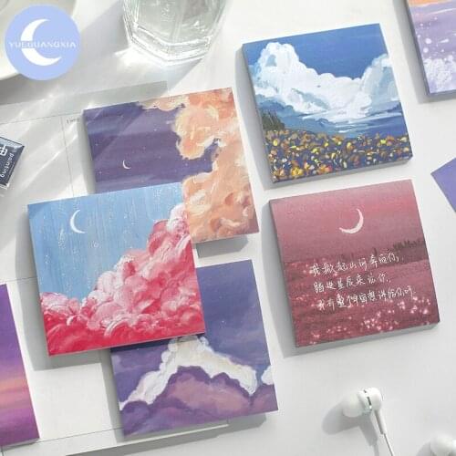 YueGuangXia 8 Designs Moonlight Ocean Girl Oil Painting Memo Pad Sticky Notes Notepad Diary Creative Self-Stick Note Memo Pads