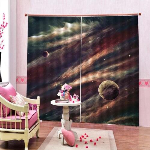 Earth Universe Space And Stars Curtain For Living room bedroom Blackout Window Drapes Home Decor Sets 2 Panels With Hooks