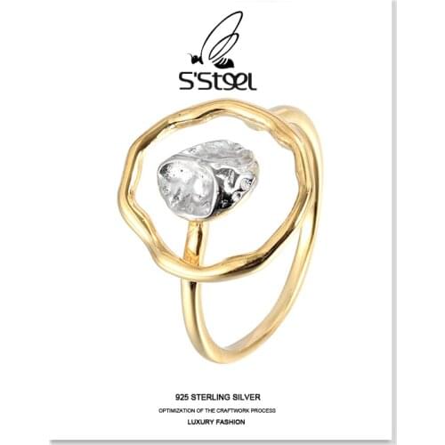 SSTEEL Geometric Rings 925 Sterling Silver For Women Korean Trendy Personalized Gold Ring Anelli Argento 925 Donna Fine Jewelry