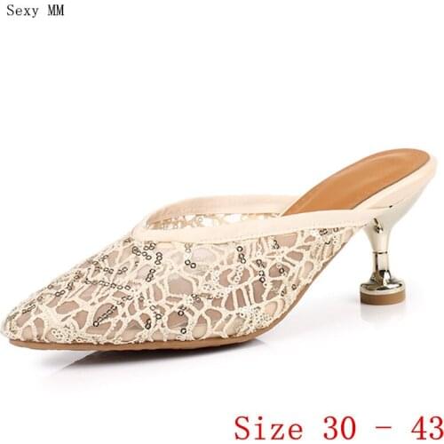 Pumps Women Mesh Career Slingbacks Shoes Stiletto High Heels Woman High Heel Shoes Small Plus Size 30 31 32 33 - 40 41 42 43