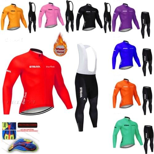 Winter thermal fleece cycling jersey 2020 STRAVA Riding sport wear mtb bike winter cycling clothing men pro team jerseys