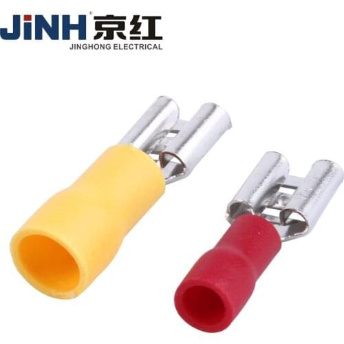100Pcs FDD1.25-250 Series Insulated Female Disconnects 0.5-1.5mm2 Electrical Cable Connector