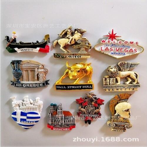 3d Resin Fridge Magnets Greece Las Vegas Wall Street Refrigerator Stickers Munich Refrigerator Paste Magnetic Home Decor Gifts