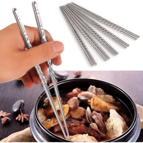5 Pair/set Silver Stainless Steel Non-slip Chopsticks Dishwasher Safe Light Chopsticks