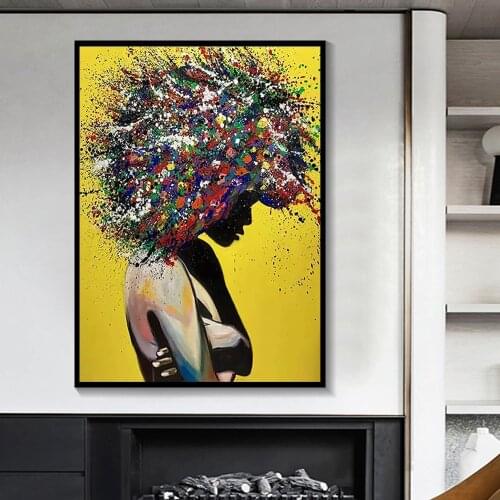 Abstract African Girl Wall Art Canvas Paintings Graffiti Art Posters And Prints Black Women Pictures For Living Room Wall Decor