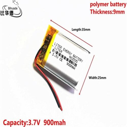 Liter energy battery 3.7V 900MAH 902535 Lithium Polymer LiPo Rechargeable Battery For Mp3 headphone PAD DVD bluetooth camera