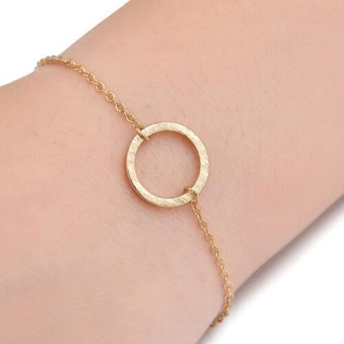 Jisensp Simple Design Hollow Round Charm Bracelet Geometric Circle Statement Fashion Jewelry for Women Girls Christmas Gift