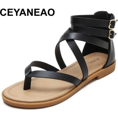 CEYANEAO Fashion Casual Flat Rome Sandals Women Shoes Woman Summer 2021 Gladiator Bohemia Ladies Sandles Sandalias Back Zipper