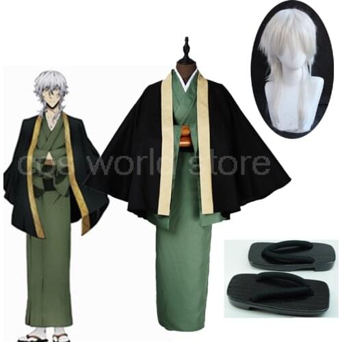 Anime Bungo Stray Dogs Fukuzawa Yukichi Cosplay Costume Uniforms Kimono Suit Halloween Party Custom Made Cosplay Wig Clogs Suit