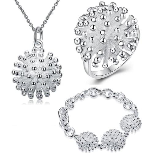 Hot Christmas gifts 925 sterling Silver Jewelry set Fireworks Pendant necklace bracelet rings for women Fashion Party wedding